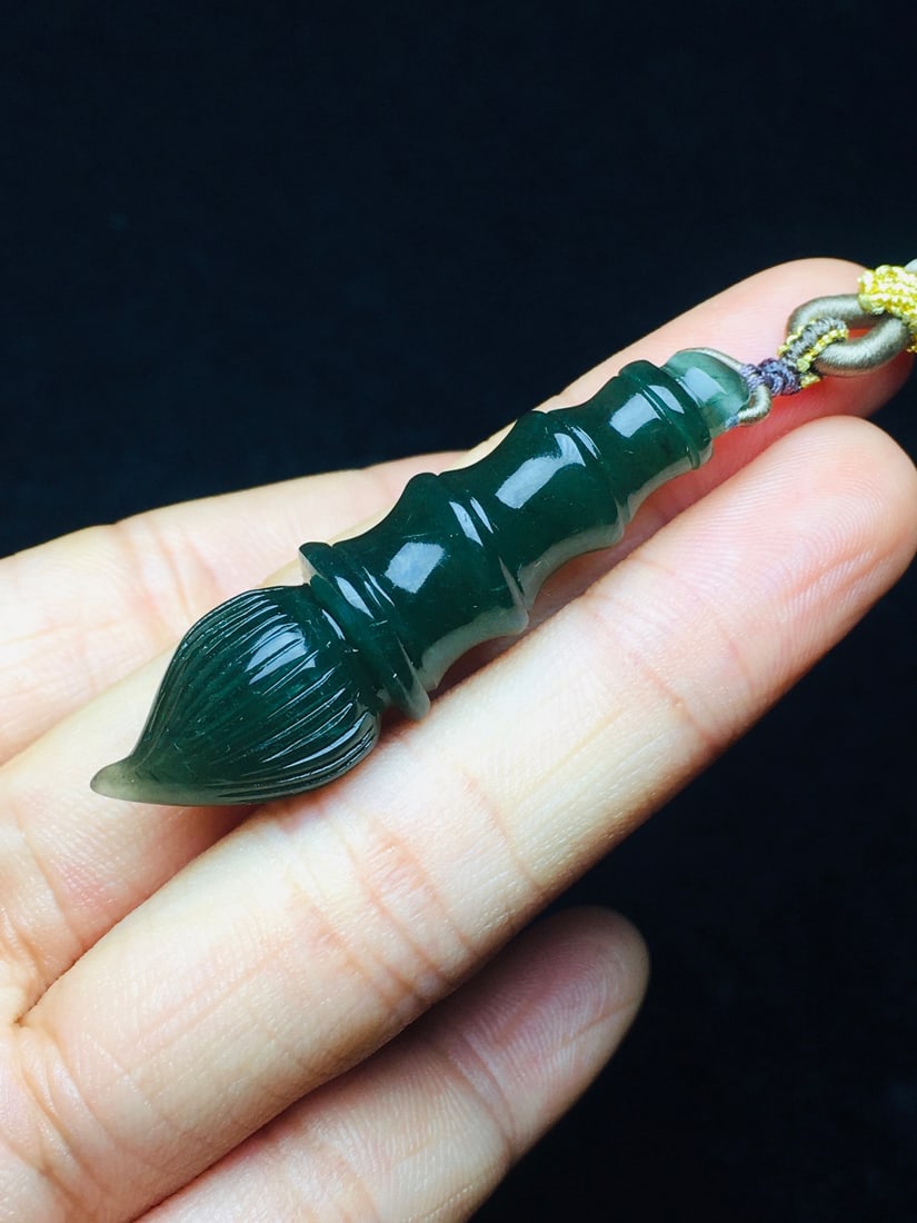 Natural Green Crystal writing brush Pendant - Wenchang Bi - 4