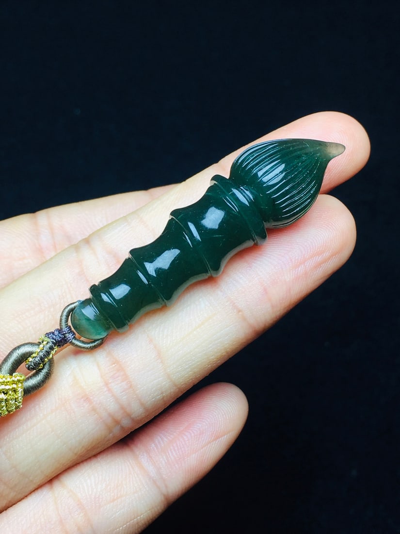 Natural Green Crystal writing brush Pendant - Wenchang Bi - 5