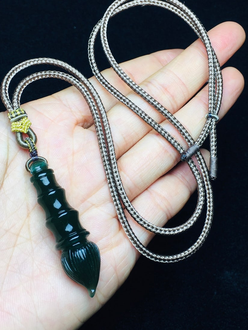 Natural Green Crystal writing brush Pendant - Wenchang Bi - 6