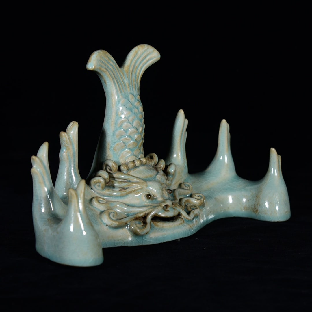 Old Ru Kiln Dragon Fish Porcelain writing brush Shelf - 2