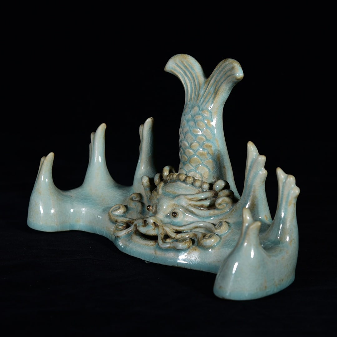 Old Ru Kiln Dragon Fish Porcelain writing brush Shelf - 3