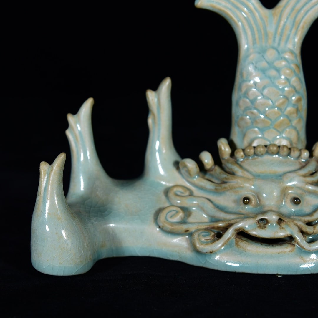 Old Ru Kiln Dragon Fish Porcelain writing brush Shelf - 5