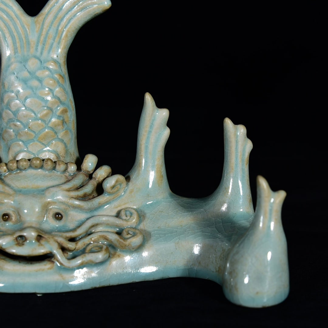 Old Ru Kiln Dragon Fish Porcelain writing brush Shelf - 6