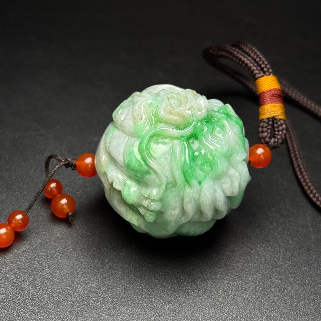 Jadeite Carved Dragon Ball Pendant - 2