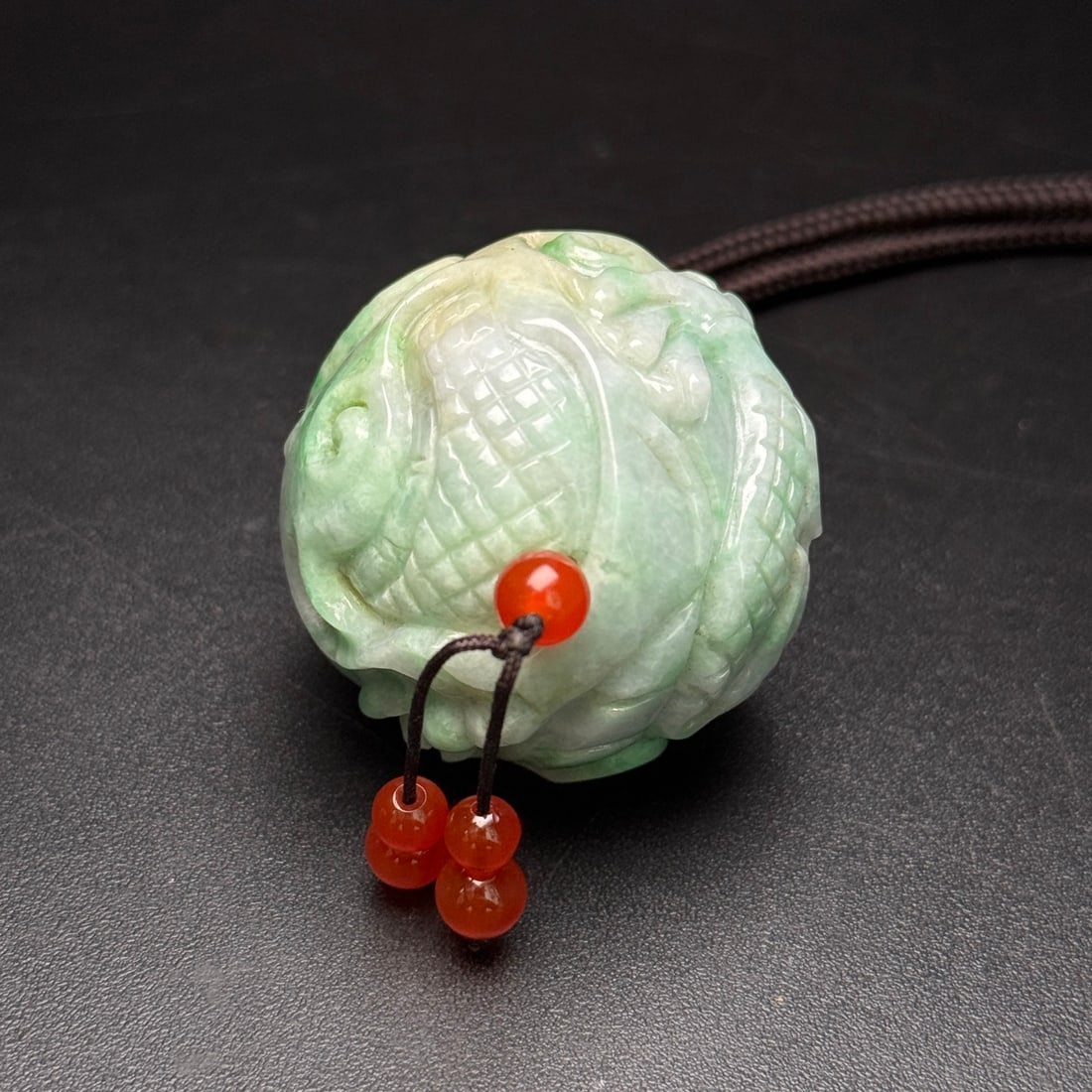Jadeite Carved Dragon Ball Pendant - 5