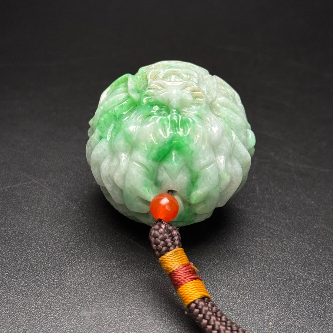 Jadeite Carved Dragon Ball Pendant - 6