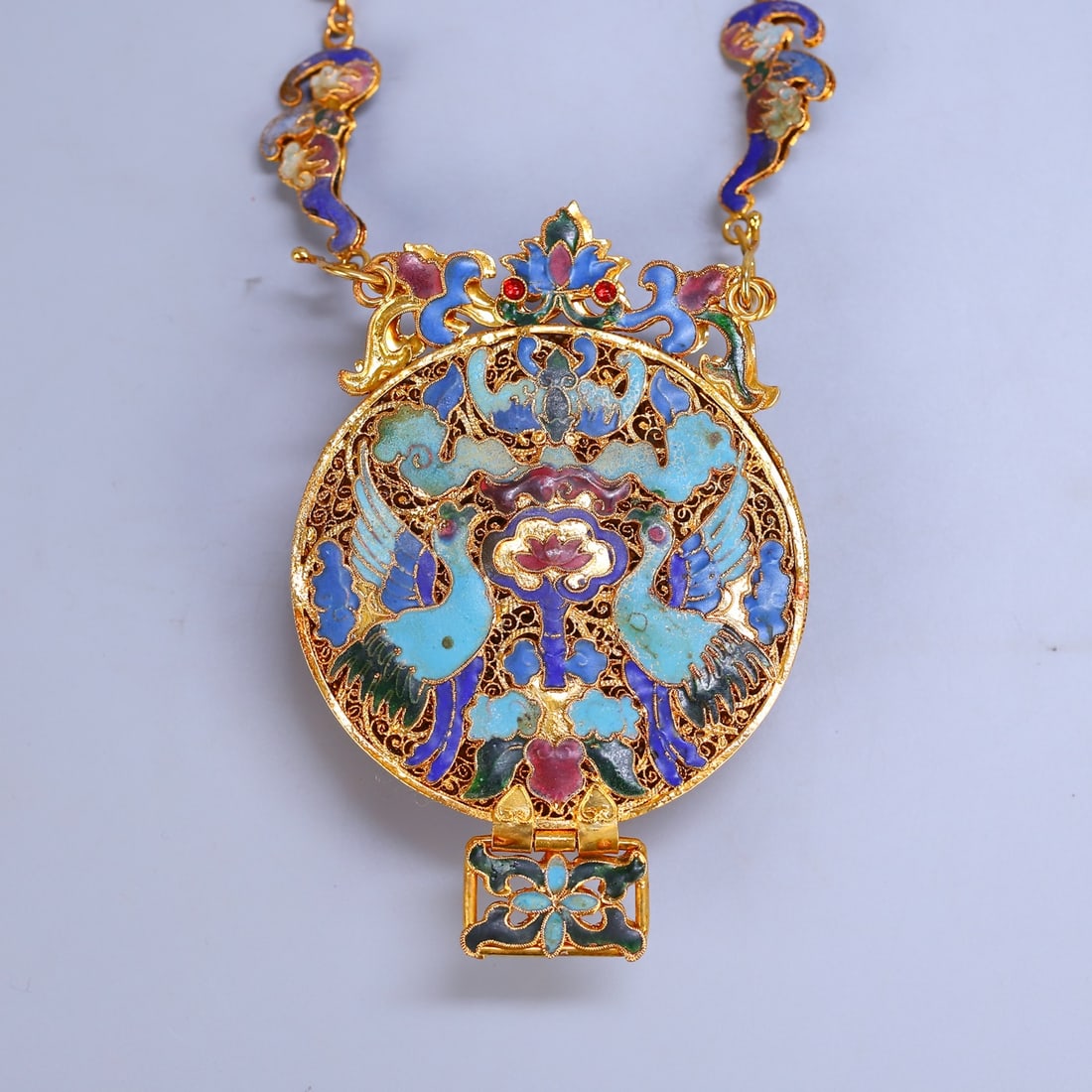 Gold Wires Enamel Inlay Hetian Jade Sachet Pendant - 6