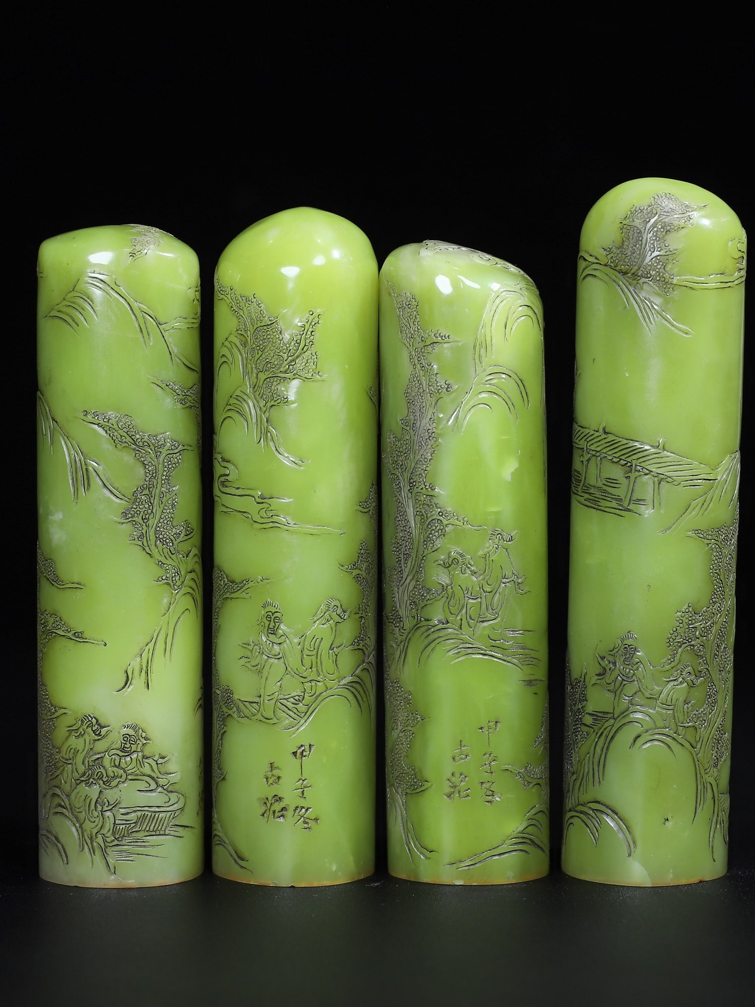 A Set Shoushan Stone Seal Statue w Box - 2