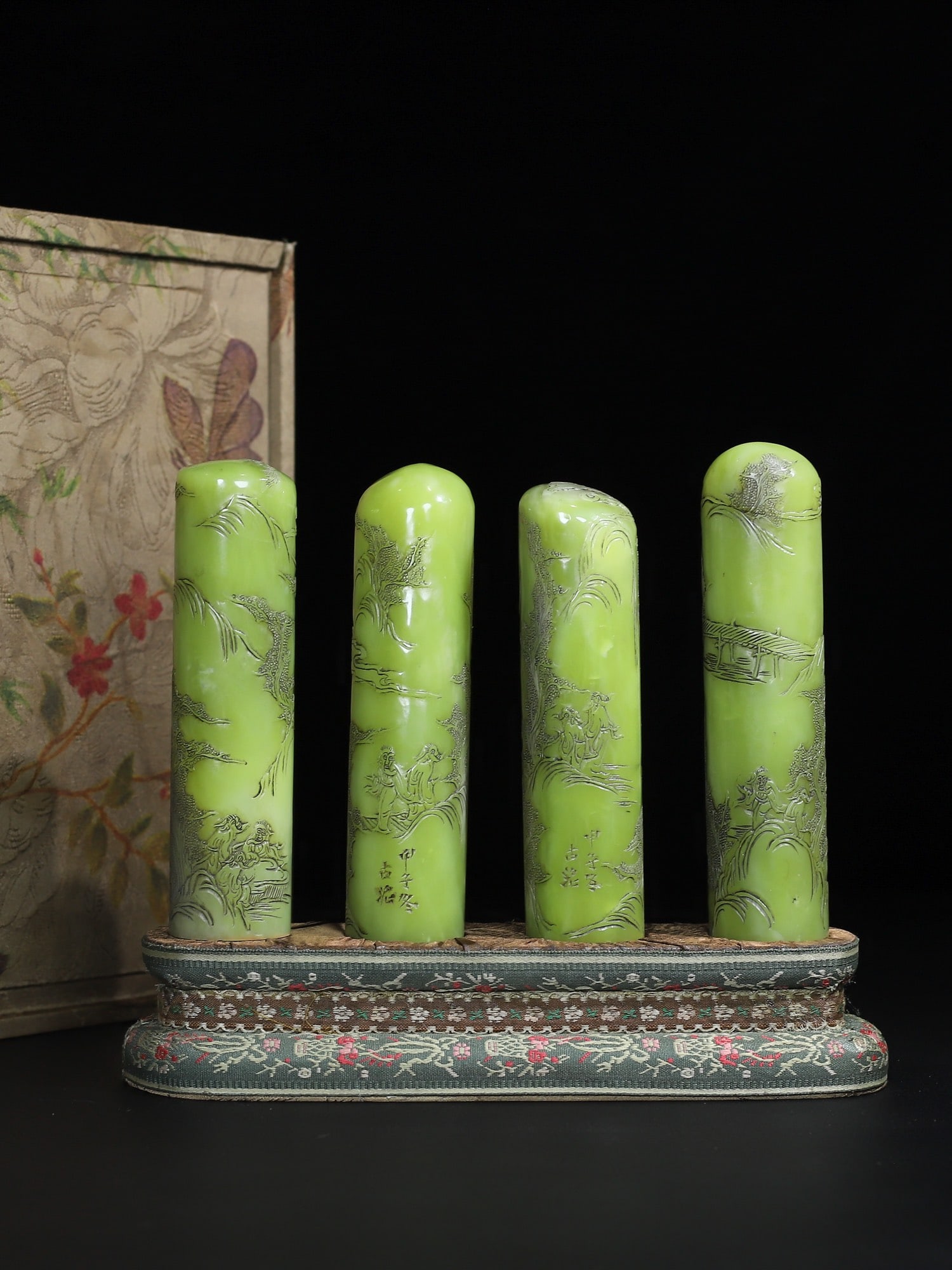 A Set Shoushan Stone Seal Statue w Box - 5