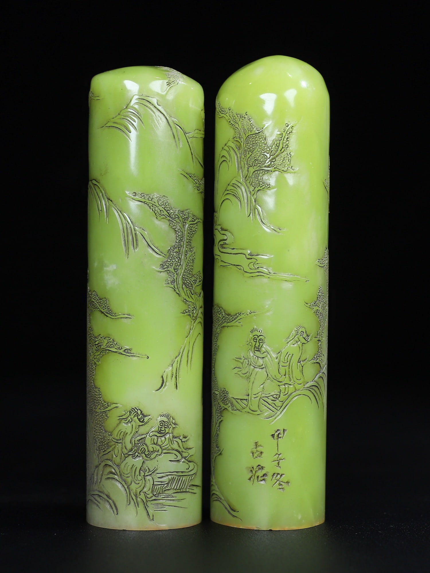 A Set Shoushan Stone Seal Statue w Box - 6