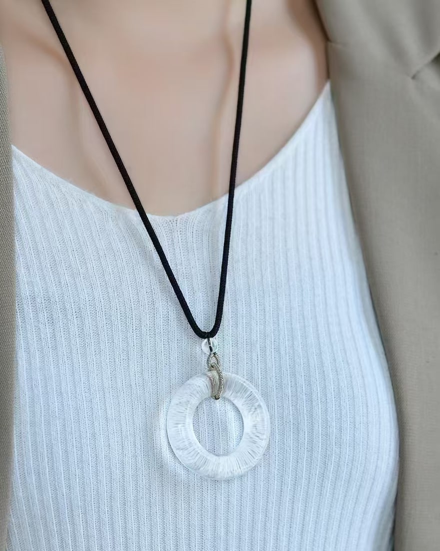 White Crystal Lucky Round Pendant - 6