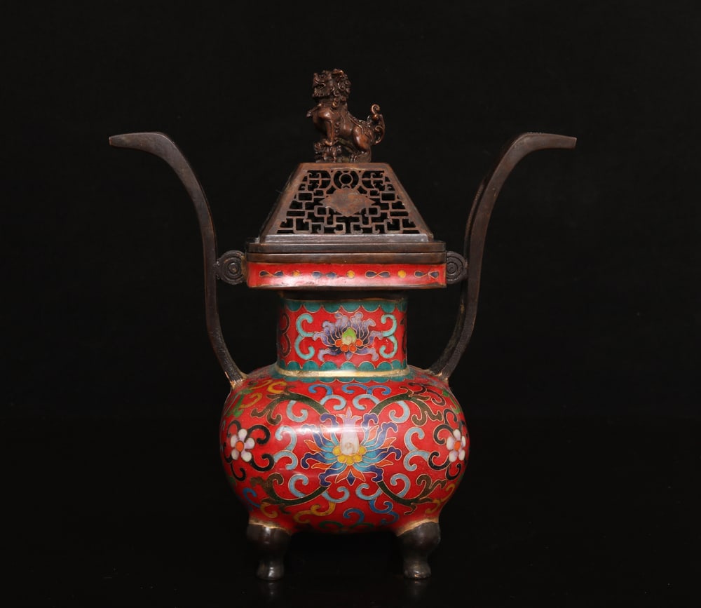 Vintage Bronze Cloisonne Double Ear Incense Burner - 3