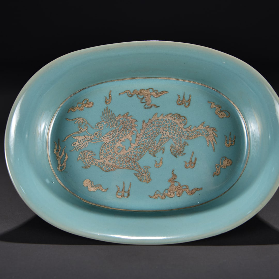 Ru Kiln Sky Blue Glaze Porcelain Dragon Brush Washer - 3