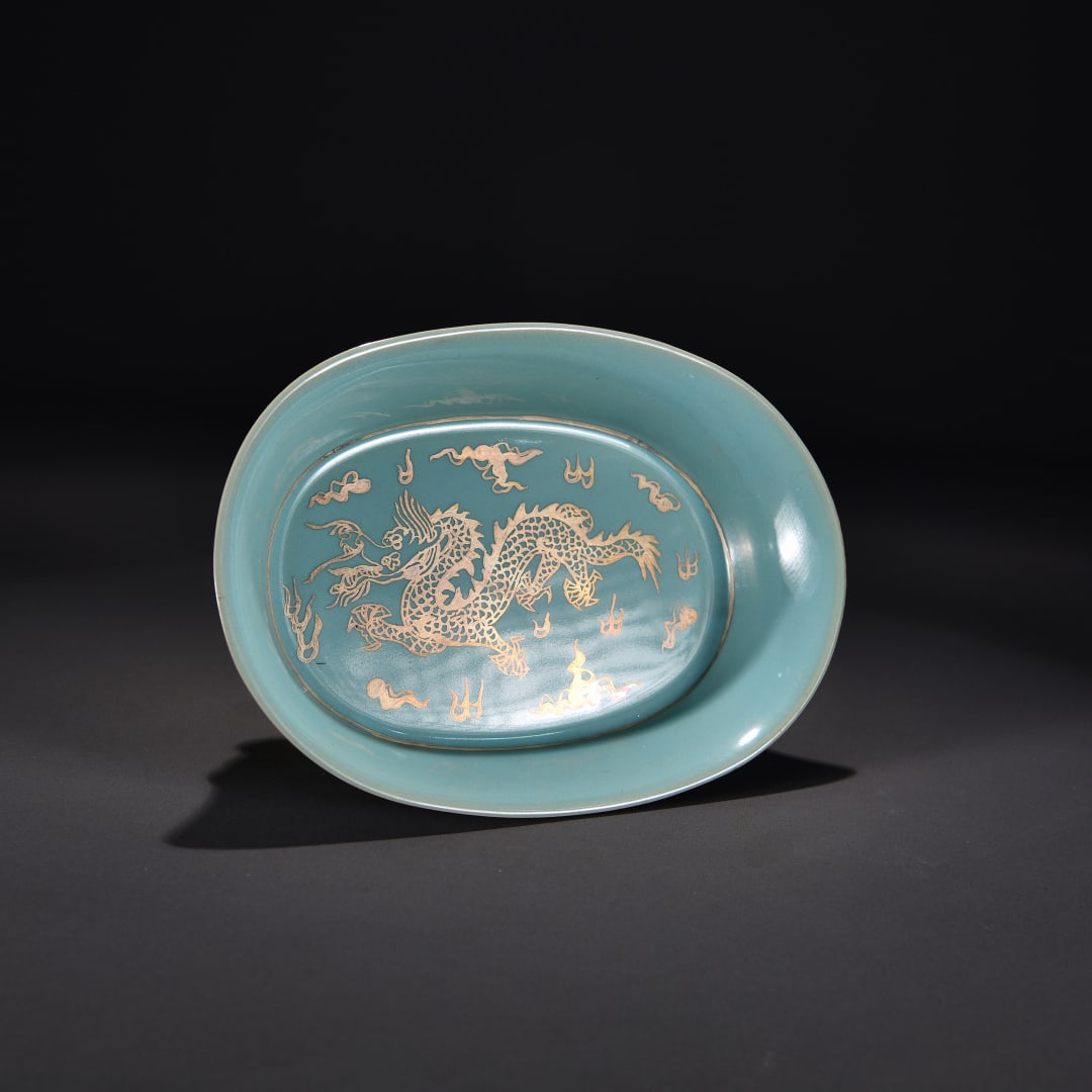 Ru Kiln Sky Blue Glaze Porcelain Dragon Brush Washer - 4