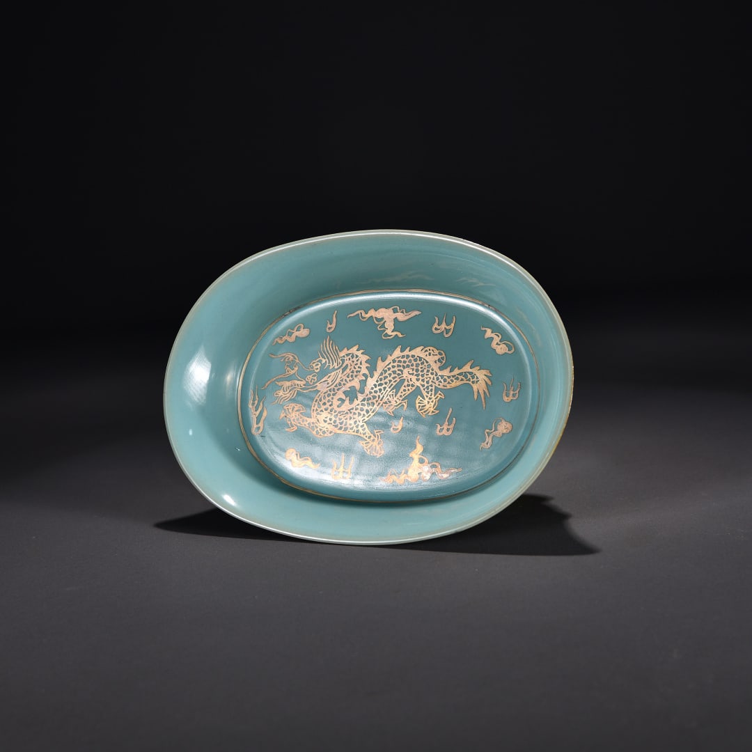 Ru Kiln Sky Blue Glaze Porcelain Dragon Brush Washer - 5