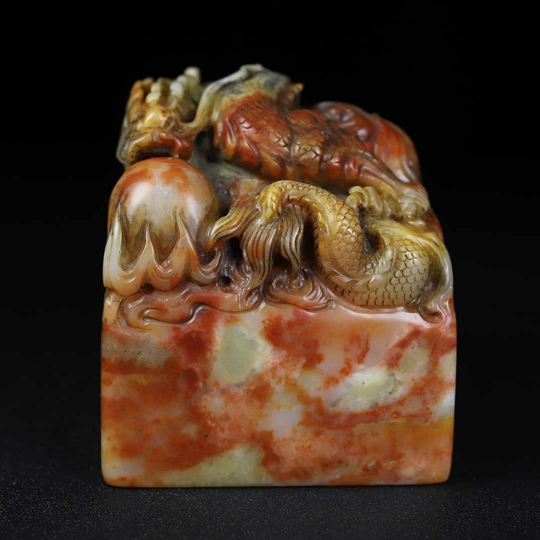 Old Shoushan Stone Dragon Seal - 5