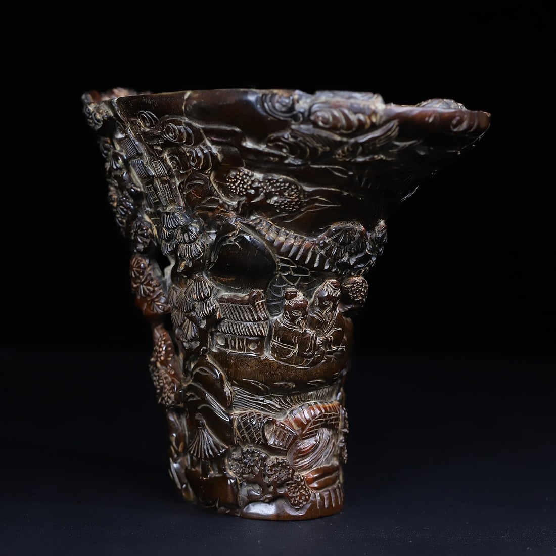 Vintage Ox Horn Hand Carved Pine Tree,Sages Sacrifice Cup - 2