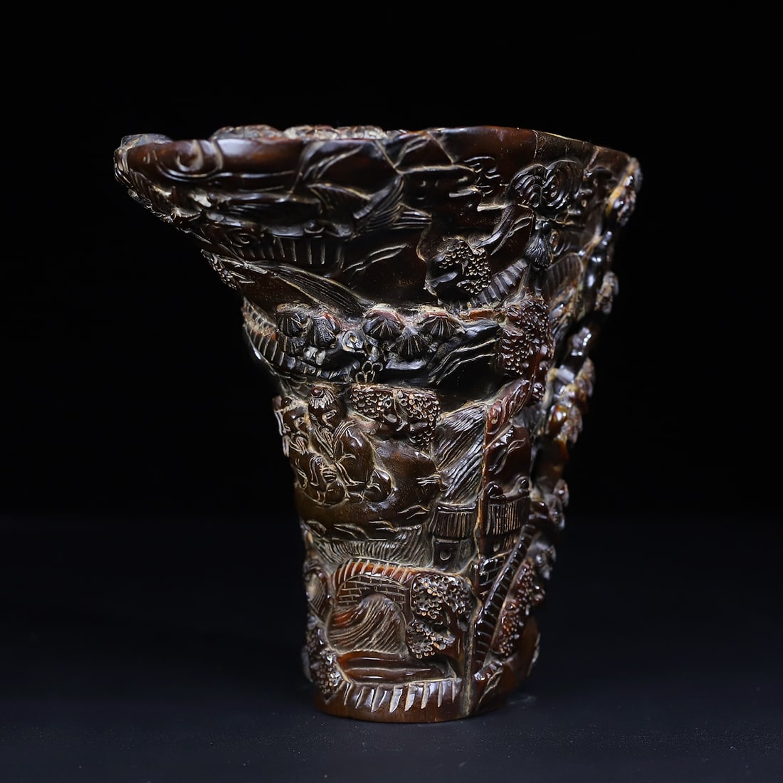 Vintage Ox Horn Hand Carved Pine Tree,Sages Sacrifice Cup - 4