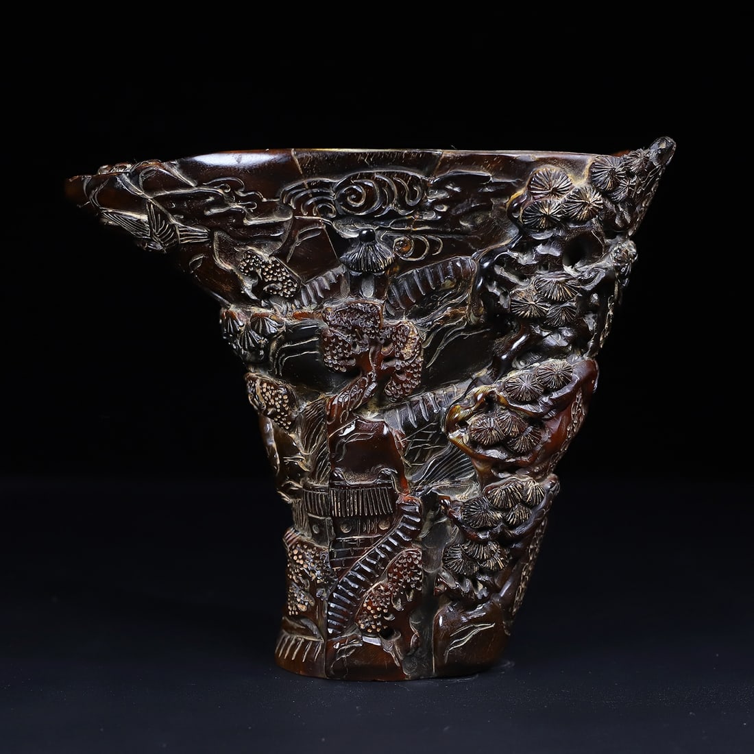 Vintage Ox Horn Hand Carved Pine Tree,Sages Sacrifice Cup - 5