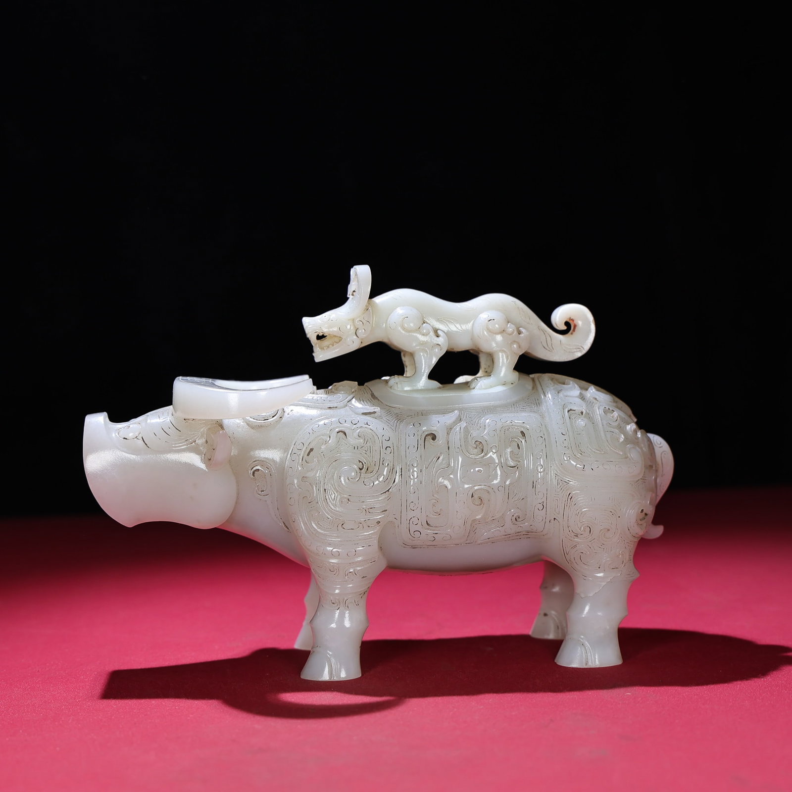 Vintage Han Dynasty Hetian Jade Ox Statue - Zun - 7