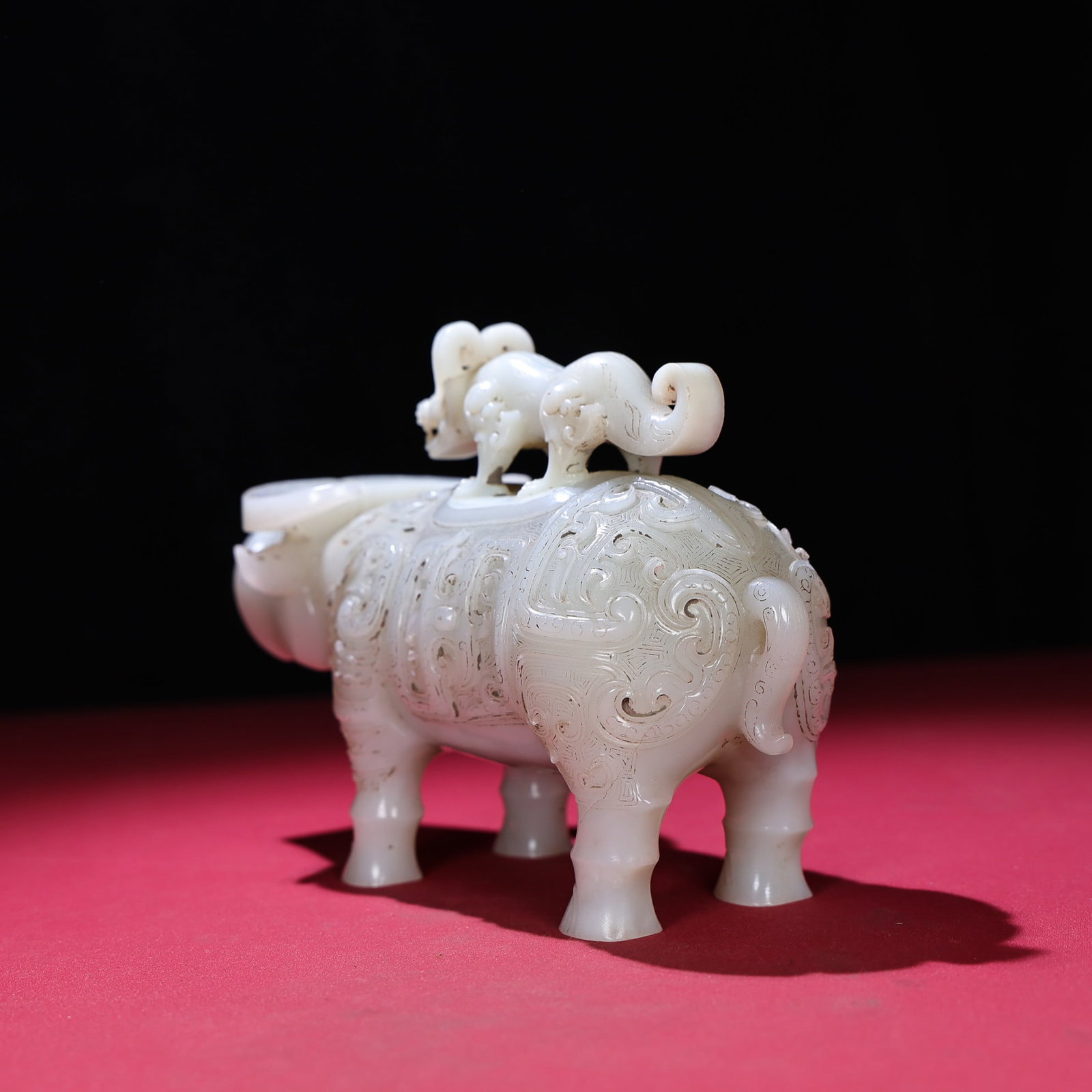 Vintage Han Dynasty Hetian Jade Ox Statue - Zun - 8
