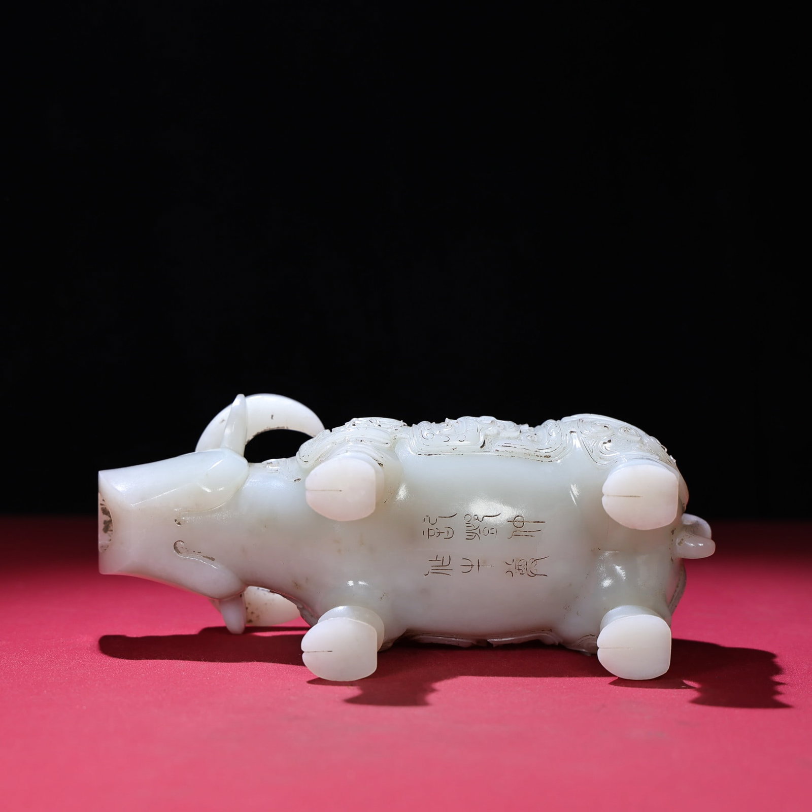 Vintage Han Dynasty Hetian Jade Ox Statue - Zun - 9