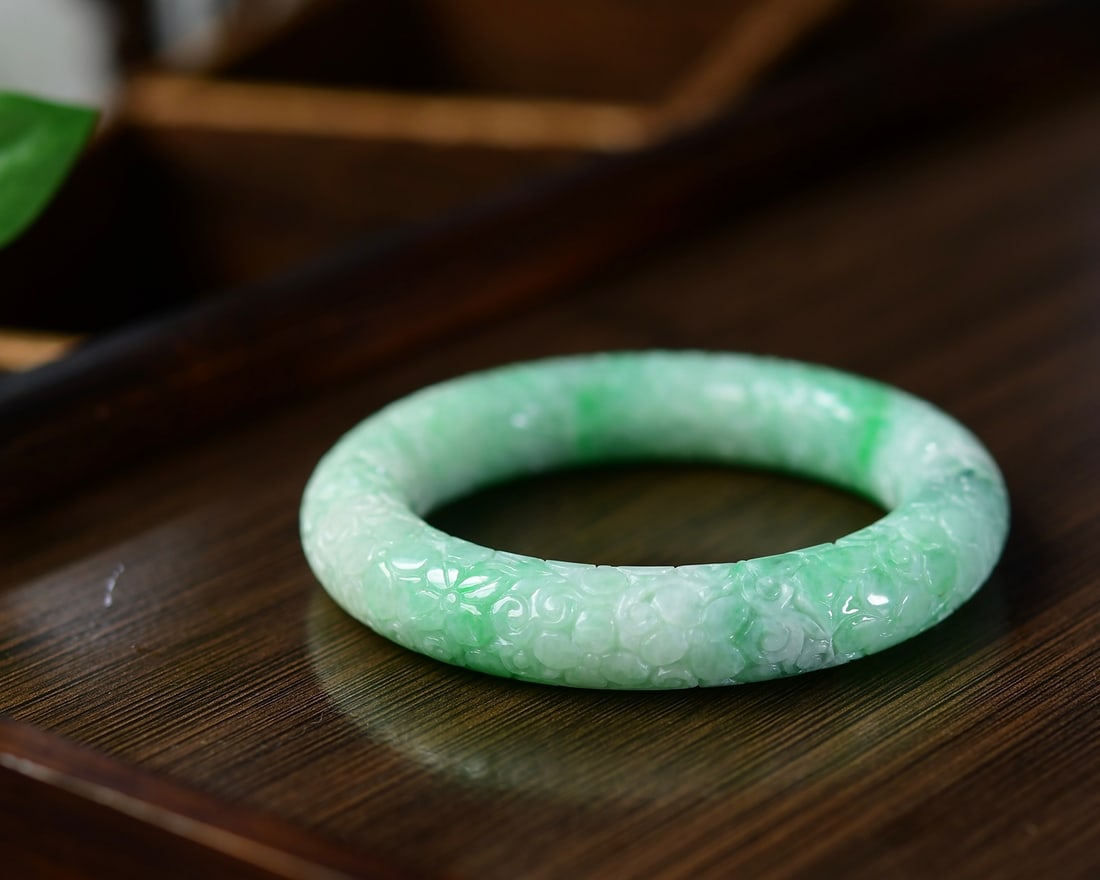 Inside Diameter 56mm Green Jadeite Bracelet Bangle - 4
