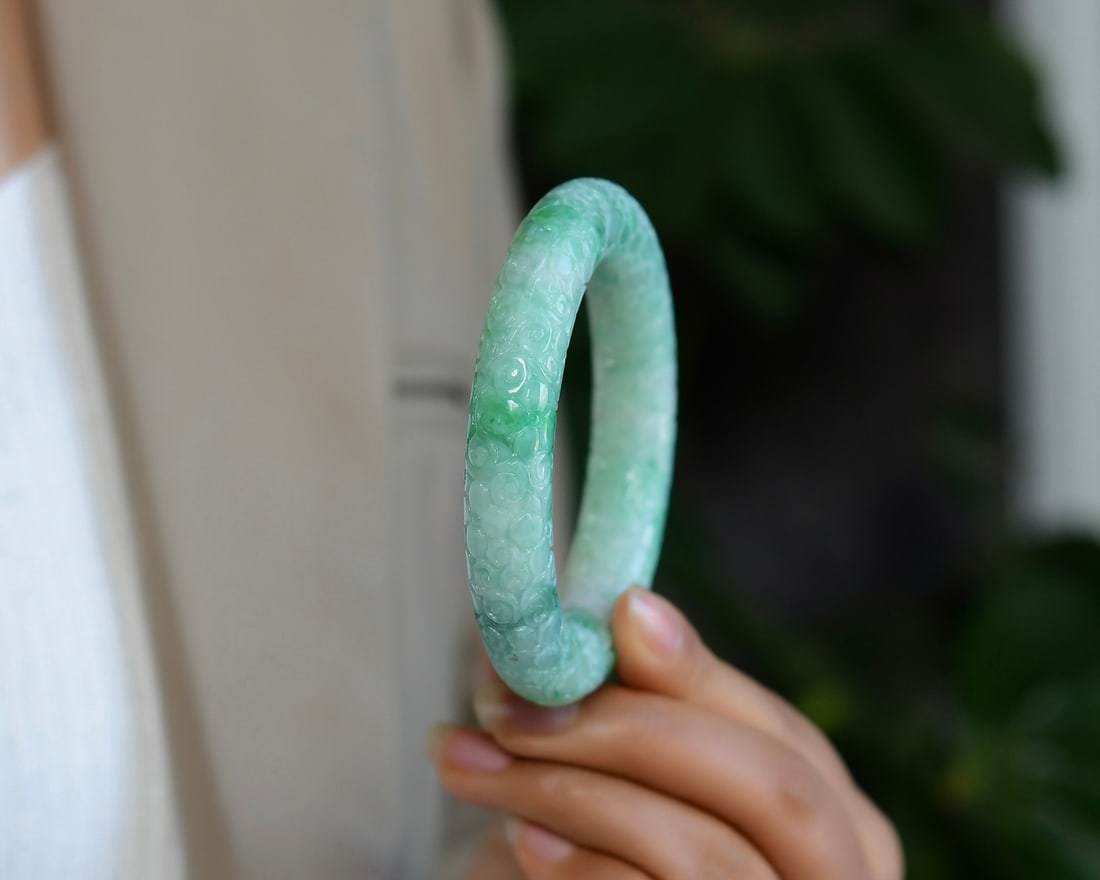 Inside Diameter 56mm Green Jadeite Bracelet Bangle - 6