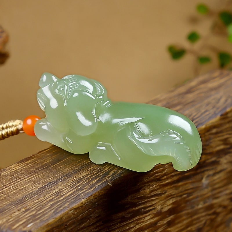Green Hetian Jade Pendant - Dog - 2