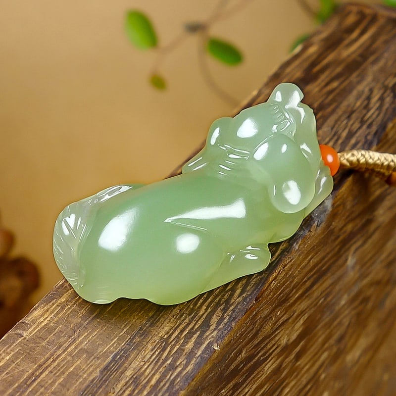 Green Hetian Jade Pendant - Dog - 3