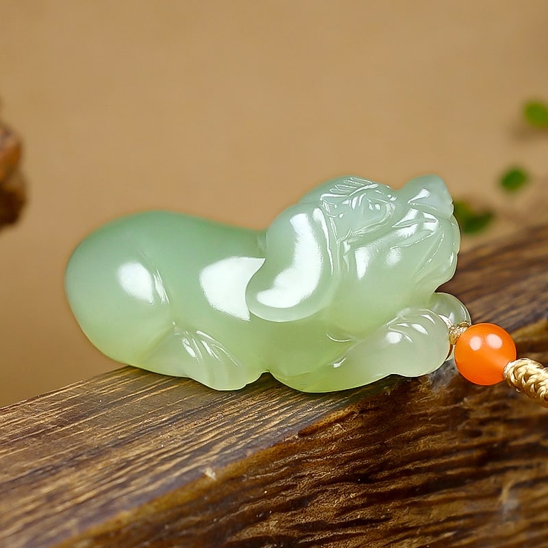 Green Hetian Jade Pendant - Dog - 4