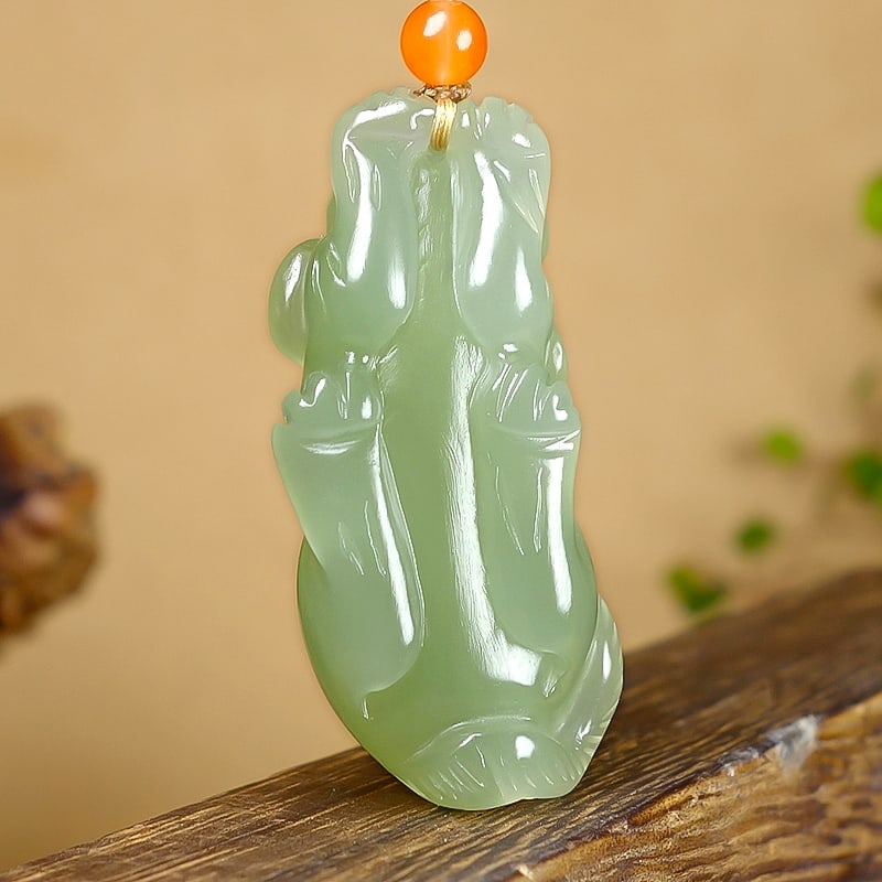 Green Hetian Jade Pendant - Dog - 5