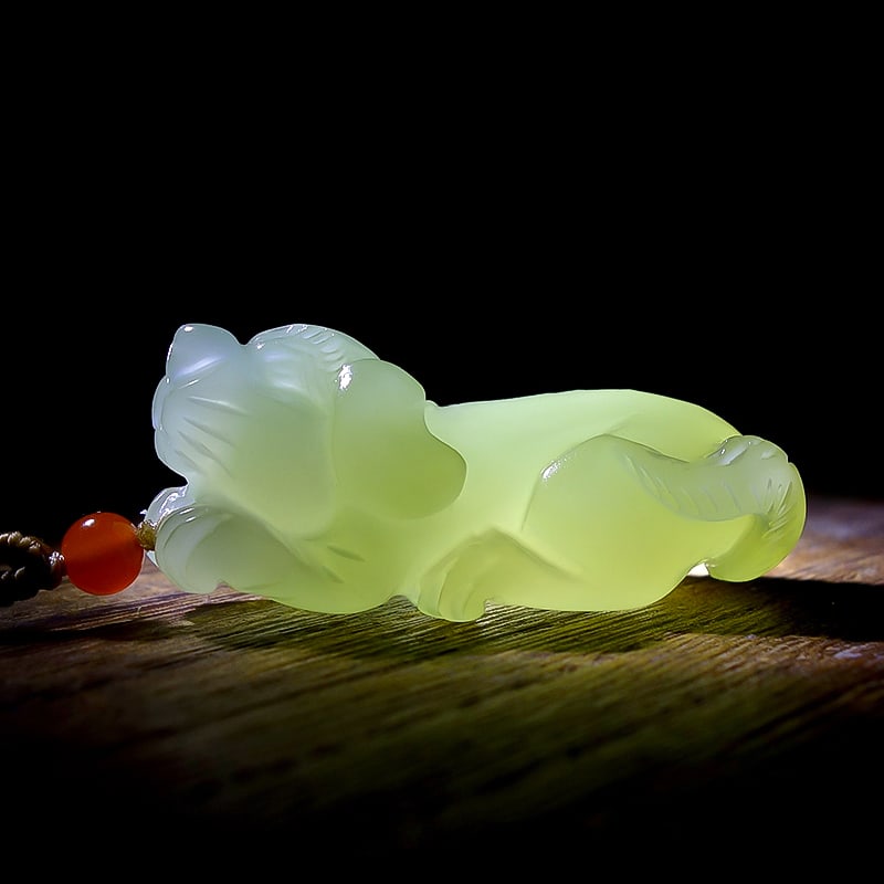 Green Hetian Jade Pendant - Dog - 6