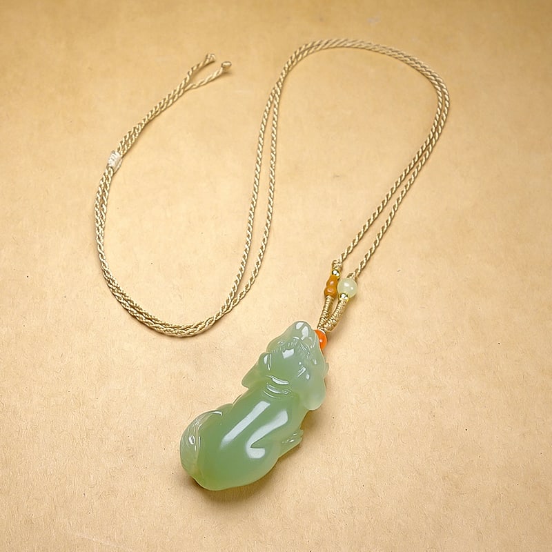 Green Hetian Jade Pendant - Dog - 7