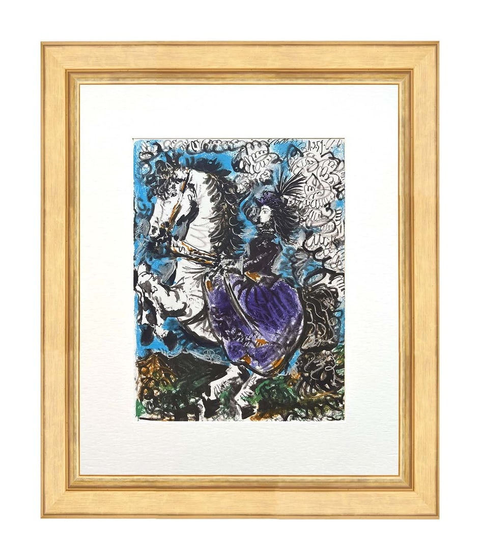 Picasso Toros y Toreros dated 11/3/59 framed: Artist: Pablo Picasso County: Spain Title: Toros y Toreros dated 11/3/59 Medium: Quadrichromie Paper size: On vellum 14.75 x 10.50 inch Publisher: 1961 by Editions Cercle d'art, France Provenance: Ske