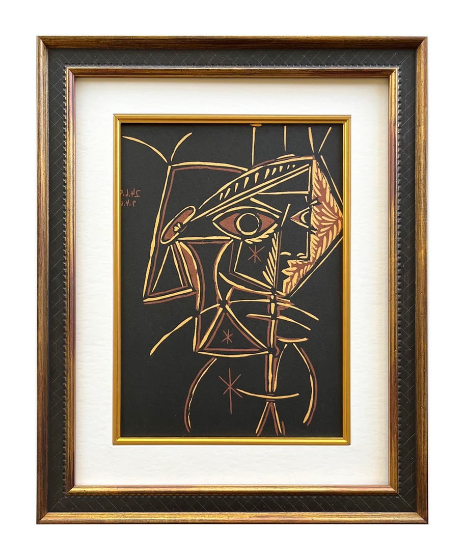 Pablo Picasso 44 Tete de Femme framed: Artist: Pablo Picasso Country: Spain Title: Tete de Femme Medium: Multichrome - 44 Marks: Not signed, not numbered Paper size 12.50 x 15 inch on heavy paper 350g Old Mill Bianco. Provenance: Picasso L