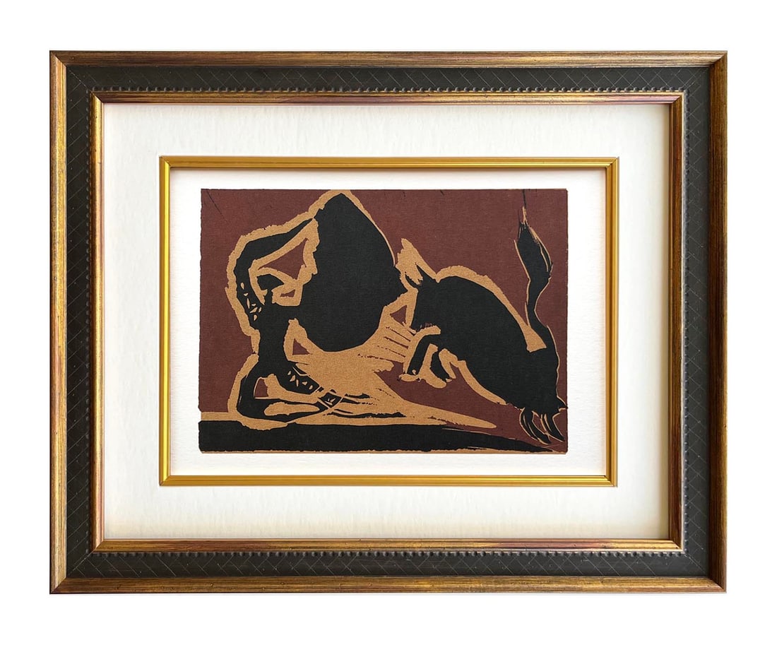 Pablo Picasso 42 Farol framed: Artist: Pablo Picasso Country: Spain Title: Farol Medium: Multichrome - 42 Marks: Not signed, not numbered Paper size 12.50 x 15 inches on heavy paper 350g Old Mill Bianco. Provenance: Picasso Linogra