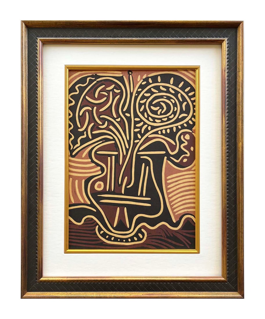 Picasso 11 Le Vase des Fleurs framed: Artist: Pablo Picasso Country: Spain Title: Le Vase des Fleurs Medium: Multichrome - 11 Marks: Not signed, not numbered Paper size 12.50 x 15 inch on heavy paper 350g Old Mill Bianco. Provenance: Pica