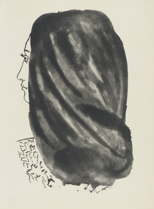 1985 Picasso Heliogravure 11 Woman with long hair: Artist: Pablo Picasso Country: Spain Medium: Heliogravure 11 Marks: Not signed, not numbered Paper Size: 15 x 11 inches on heavy matte finish paper. Provenance: Vintage portfolio, 1985 Condition: