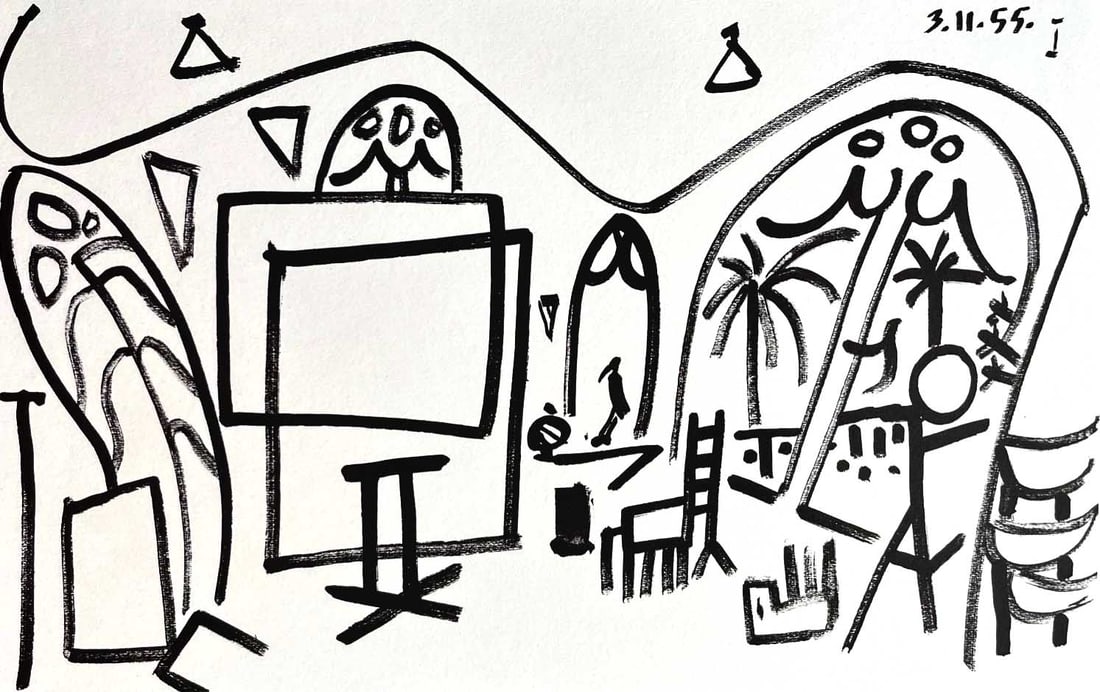 Picasso Sketchbook Carnet de la Californie 1 dated 3-11-55: Title: Sketchbook 1 dated 3-11-55 Artist: Pablo Picasso Country: Spain Medium: Offset print Marks: Numbered & dated in plate, not signed Paper Size: 16.50 x 10.50 inches Published: 1960 by Edition