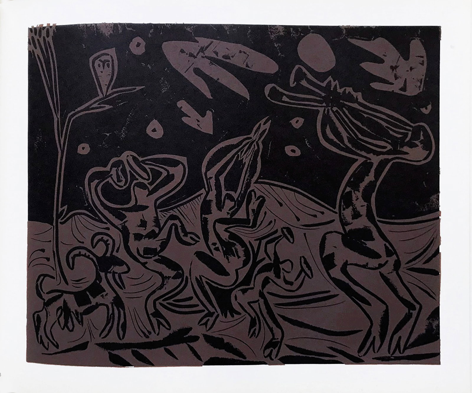 Picasso 33 Les Danseuses au Hibou: Artist: Pablo Picasso Country: Spain Title: Les Danseuses au Hibou Medium: Multichrome - 33 Marks: Not signed, not numbered Paper size 12.50 x 15 inch on heavy paper 350g Old Mill Bianco. Provenance: 