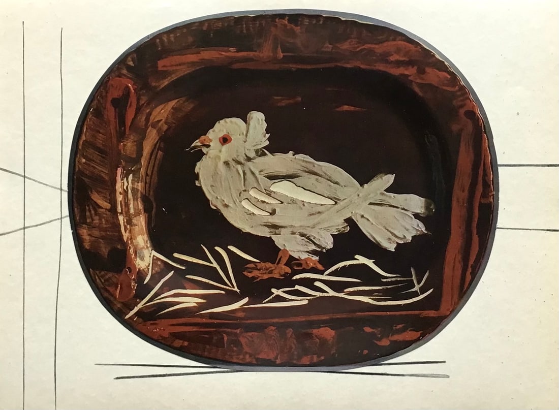 1950 Pablo Picasso Ceramics by Picasso 16: Artist: Pablo Picasso Country: Spain Title: Ceramics by Picasso 16 Medium: Offset Lithograph Marks: Not signed, not numbered Paper size: Vellum paper 15 x 11 inches Published by Skira, 1950, Switzerla