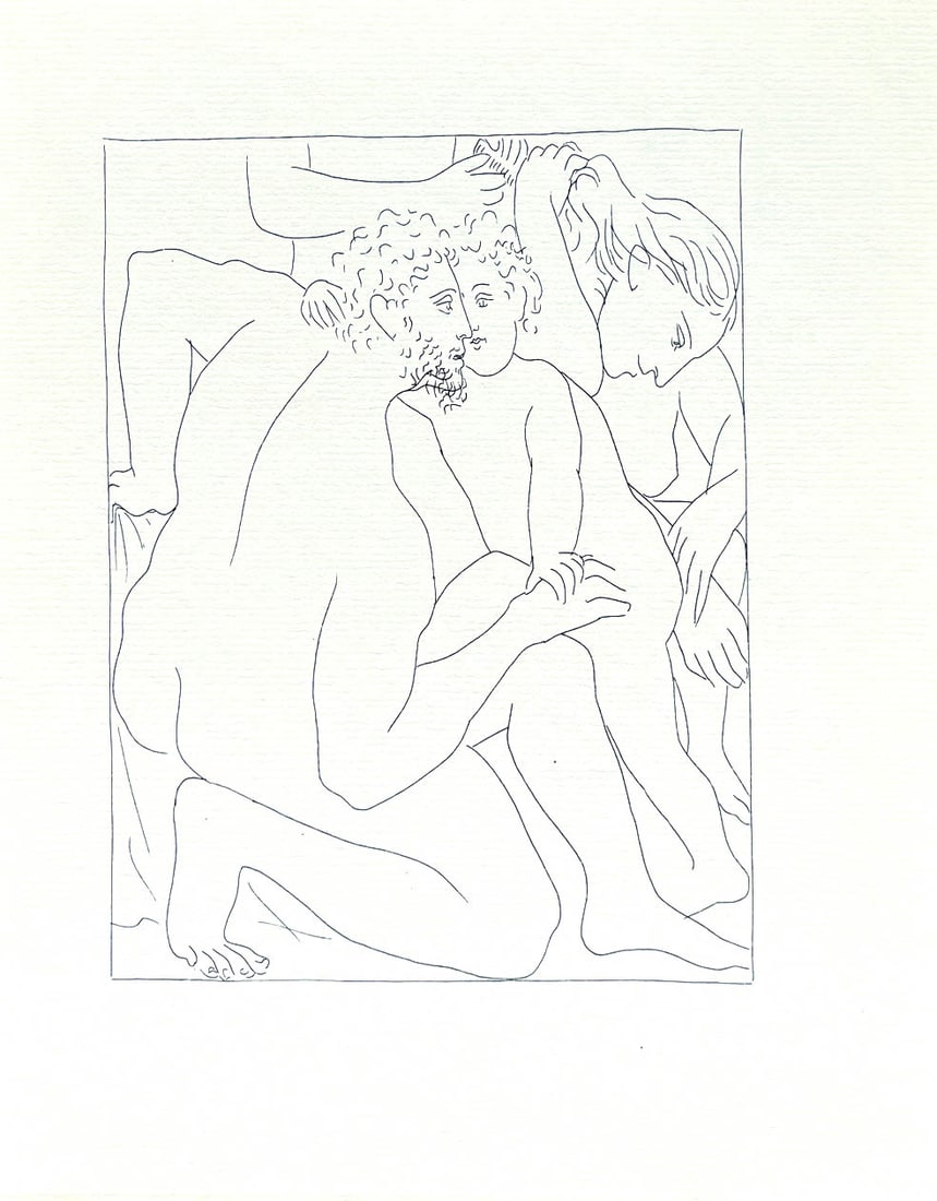 Picasso 4 Deucalion and Pyrrha Create a New Human Race: Title: Deucalion and Pyrrha Create a New Human Race Artist: Pablo Picasso (after) Country: Spain Medium: Facsimile – 4 Marks: Not signed, not numbered Paper Size: 11 x 8.50 inches Printed: Circa