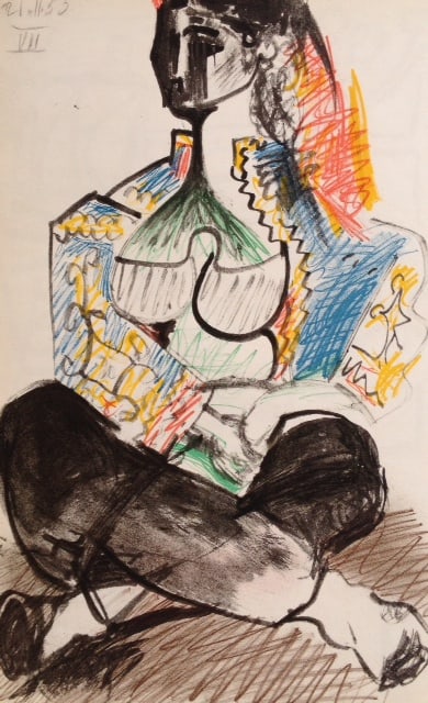 Picasso Sketchbook Carnet de la Californie Print # 7 dated 21 /11/1955: Title: Untitled No 7 dated 21/11/1955 Artist: Pablo Picasso Country: Spain Medium: offset print Marks: Numbered & dated in plate, not signed Paper Size: 16.5 x10.5 inch Published: 1999 by Edition 