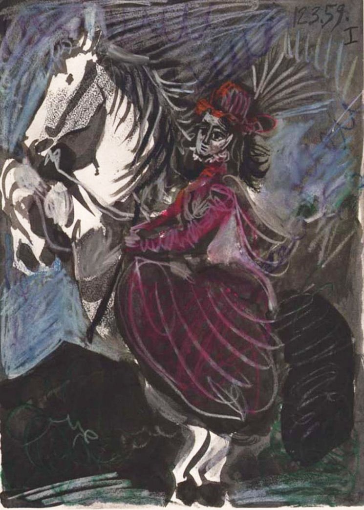 Pablo Picasso, Toros y Toreros 1 dated 12/3/59: Artist: Pablo Picasso Country: Spain Title: Toros y Toreros 1 dated 12/3/59 Medium: Quadrichromie Marks: Not signed not numbered Paper size: Vellum 14.75 x 10.50 inch Publisher: Editions Cercle d'Art