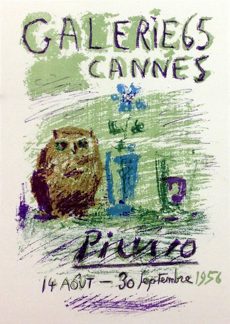Picasso Lithograph 78 Galerie 65 Cannes Art in posters: Title: Galerie 65 Cannes Artist: Pablo Picasso Country: Spain Medium: Lithograph - 78 Paper size: 12.50 X 9.50 inch Printed: 1959 by Mourlot Freres, France Provenance: Art in posters Book 1959 Conditi