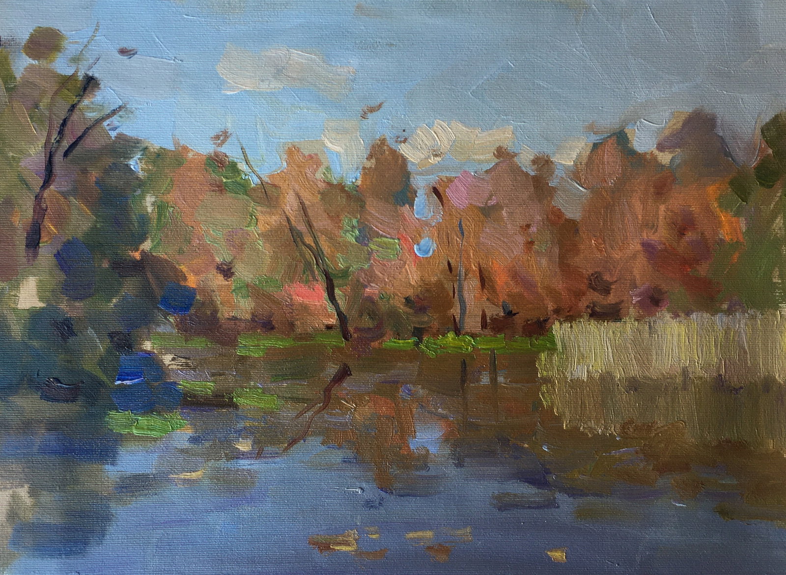 Oil painting Autumn river Sergey Ivanovich: Title: Oil painting Autumn river Sergey Ivanovich Description: 126ALAA Painter: Sergey Ivanovich Animov Size: 38,5x29 cm/15,1x11,4 inches Components: canvas, oil Original painting from our collection 