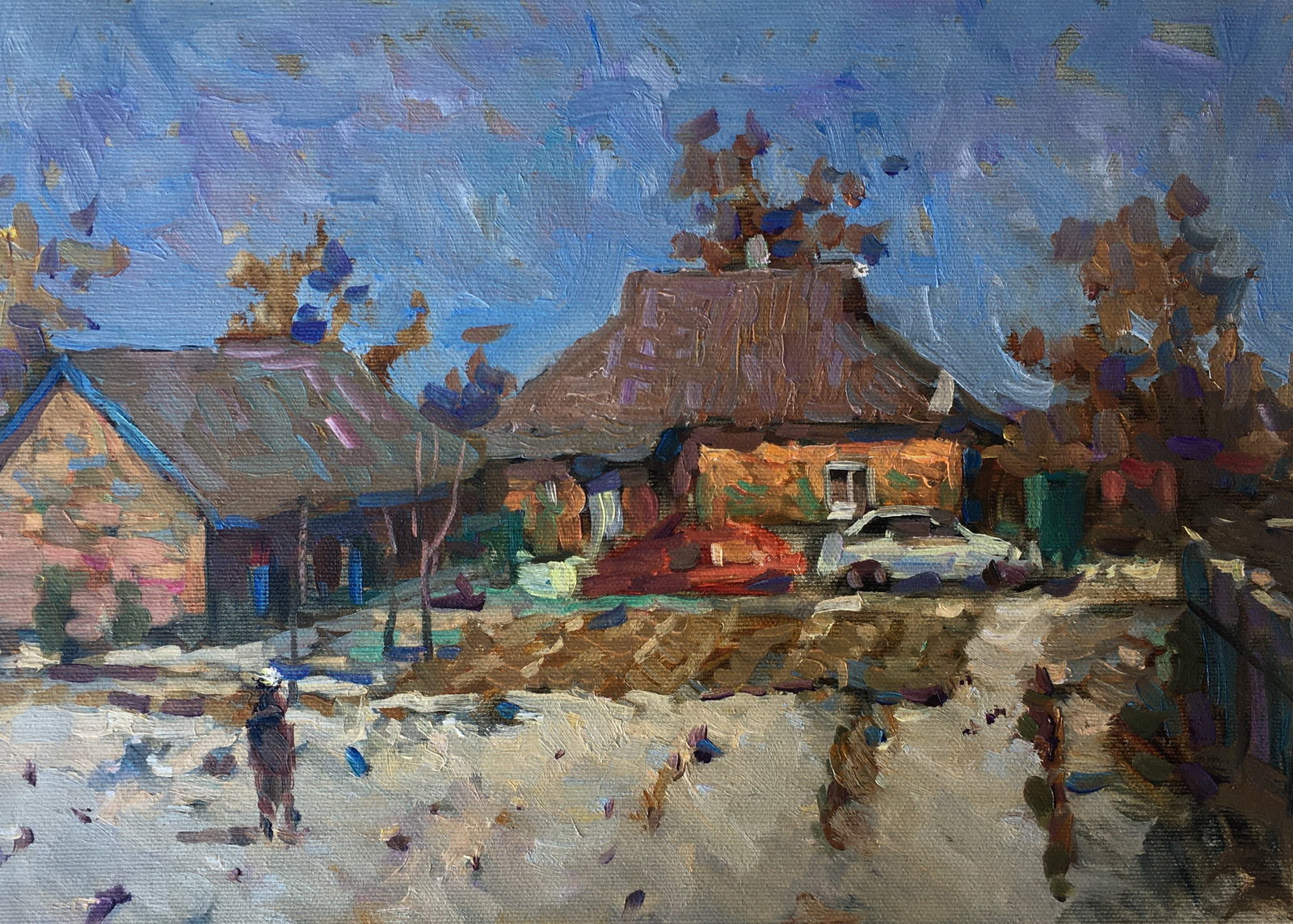 Oil painting Winter evening Sergey Ivanovich: Title: Oil painting Winter evening Sergey Ivanovich Description: 140ALAA Painter: Sergey Ivanovich Animov Size: 37,5x27,5 cm/ 14,56x10,62 inches Components: canvas, oil Original painting from our coll
