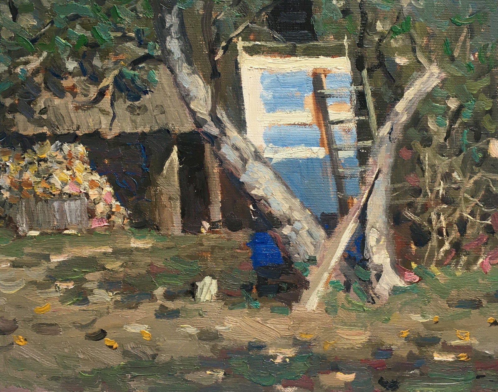 Oil painting A tree from childhood Sergey Ivanovich: Title: Oil painting A tree from childhood Sergey Ivanovich Description: 142ALAA Painter: Sergey Ivanovich Animov Size: 33,5x26,5 cm/ 13,18x10,43 inches Components: canvas, oil Original painting from