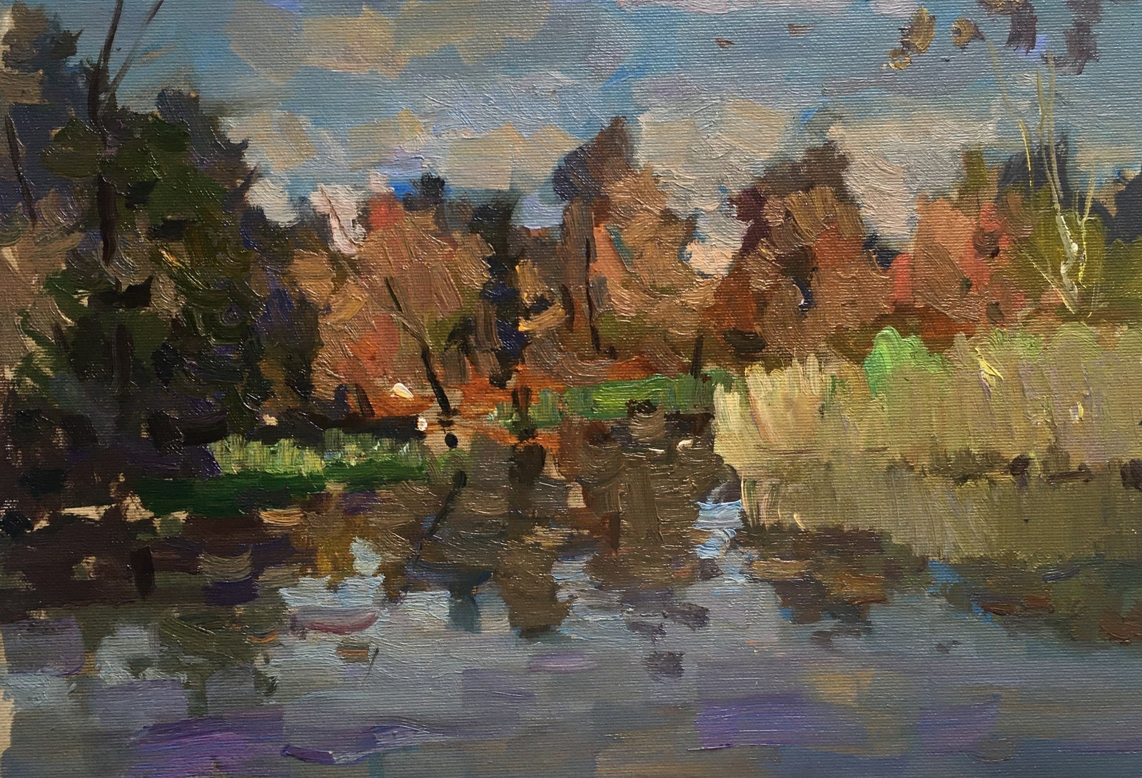 Oil painting Autumn on the pond Sergey Ivanovich: Title: Oil painting Autumn on the pond Sergey Ivanovich Description: 144ALAA Painter: Sergey Ivanovich Animov Size: 40x29 cm/ 15,74x11,41 inches Components: canvas, oil Original painting from our coll
